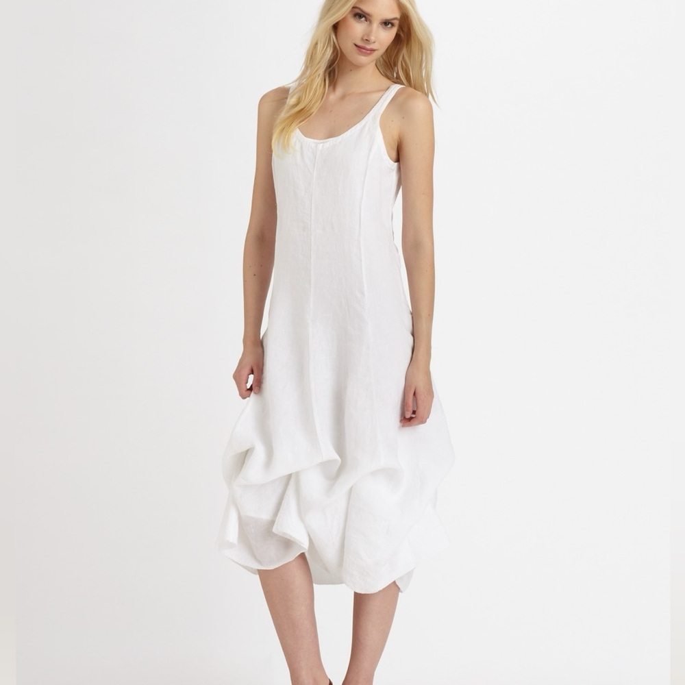$400 NWT EILEEN FISHER White  Handkerchief w/ Ties Linen Scoop Neck Dress XL - Picture 2 of 15